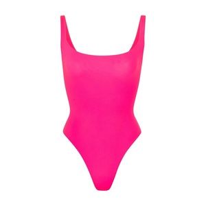 Skims Fits Everybody Square Neck Bodysuit Neon Pink